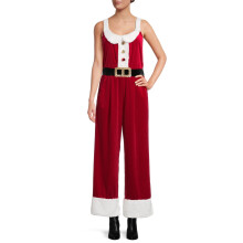 (multi, S) Women Christmas Overalls Sleeveless Velvet Wide Leg Romper Pants Santa One Piece Jumpsuit Novelty Holiday Costume