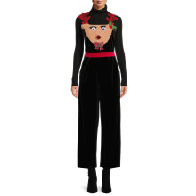 (black, L) Women Christmas Overalls Sleeveless Velvet Wide Leg Romper Pants Santa One Piece Jumpsuit Novelty Holiday Costume