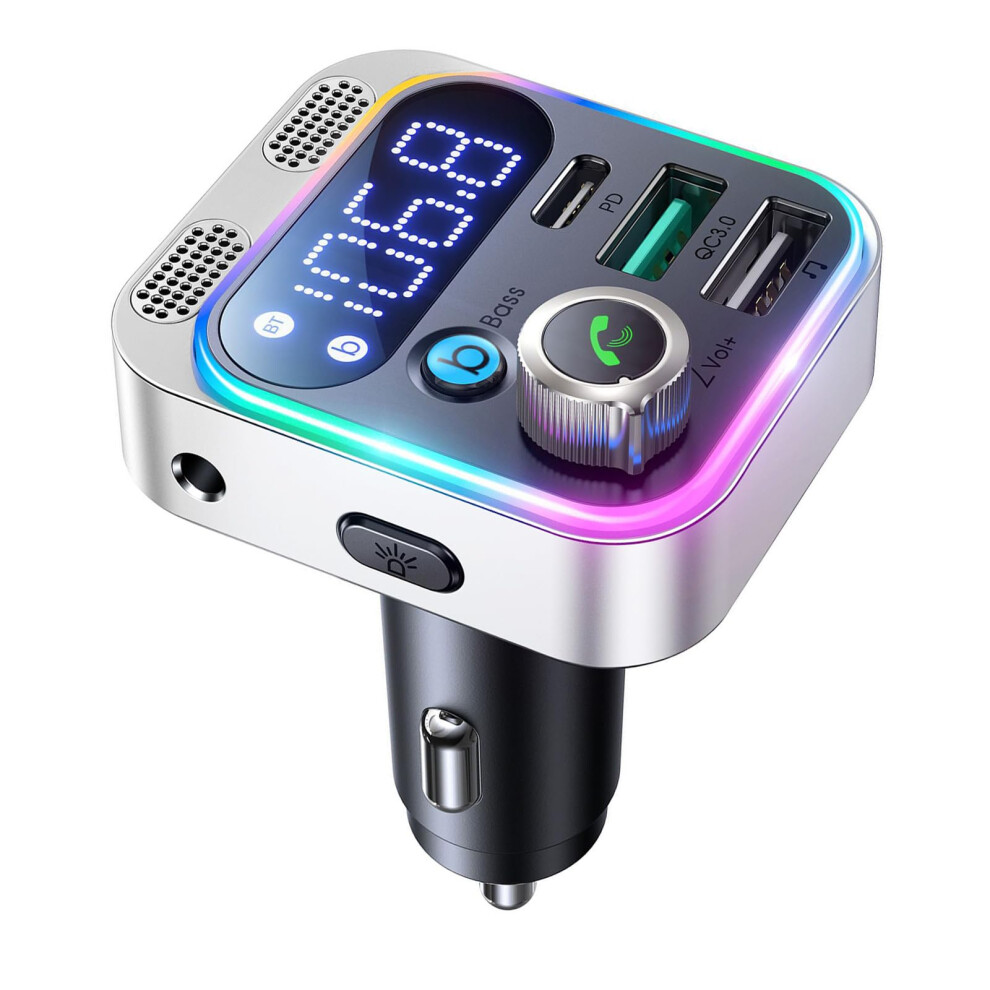 Chronus Handsfree Call Car Bluetooth-Compatible Fm Transmitter Radio Receiver Mp3 Music Stereo Adapter Fm Transmitter(White) White 6976918030986