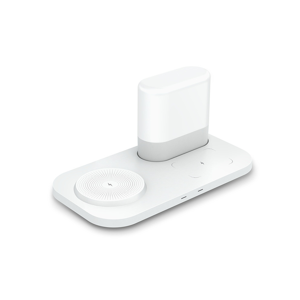 Chronus 3 In 1 Charging Station 15W Fast Charging Pad Qi Wireless Charger With Night For Iphone, Samsung And Wireless Headphones(White) Light/White 6976918032744