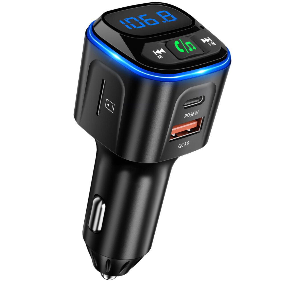 Chronus Bluetooth Fm Transmitter For Car, V5.3 Bluetooth Car Adapter Pd36w & Qc18w Car Fast Charger, Car Radio Adapter Hands-Free Car Kit, Bass 6976918031044
