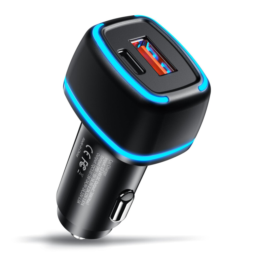 Chronus Usb C Car Charger-38W Fast Charge Pd 20W/Qc3.0 18W Dual Port Usb Car Charger-12-24V Cigarette Lighter Adapter With Led For Iphone 6976918031051