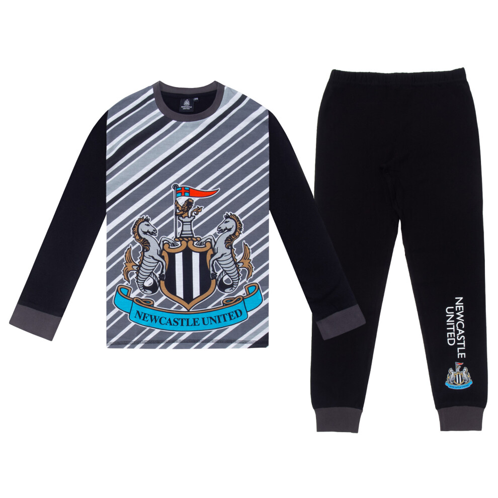 (Black, 7-8 Years) Newcastle United Boys Pyjamas Long Sublimation Kids OFFICIAL Football Gift