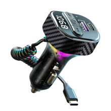 Chronus Car Bluetooth FM Transmitter, Wireless Bluetooth 5.3 Radio Adapter with Charger Cable, Hands-Free Calling, Support U Disk with Light(Black)