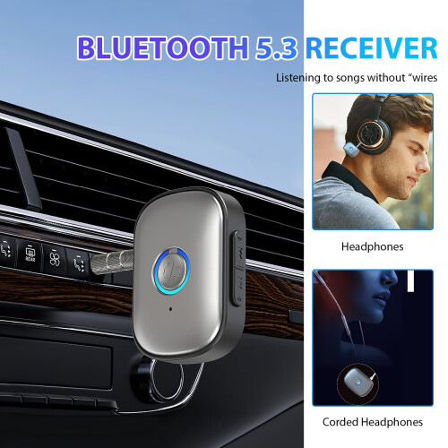 Chronus Bluetooth 5.3 Transmitter Receiver 3.5mm AUX Wireless Audio Transmitter Adapter Bluetooth Transmitter for HiFi, Home Stereo, Airplane, Gym, 1
