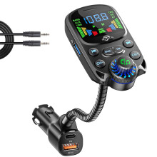 Chronus Bluetooth 5.3 FM Transmitter, 48W AUX Car Adapter Charger with HiFi Sound, Wireless Radio Receiver, Hands-Free Car Kit with 1.6'' Display,