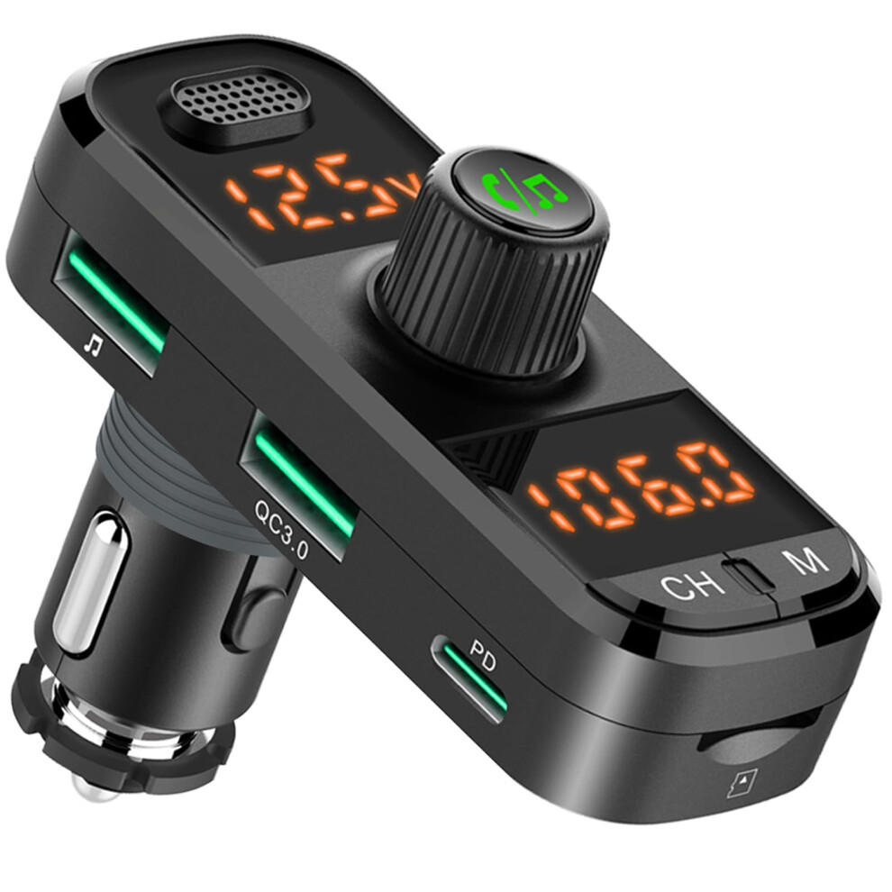 Chronus Bluetooth Fm Transmitter For Car, Pd3.0+Qc3.0+Usb Car Charger, Bluetooth Car Adapter With Rotatable Base,Handsfree Auto Kit Support Siri 6976918030948