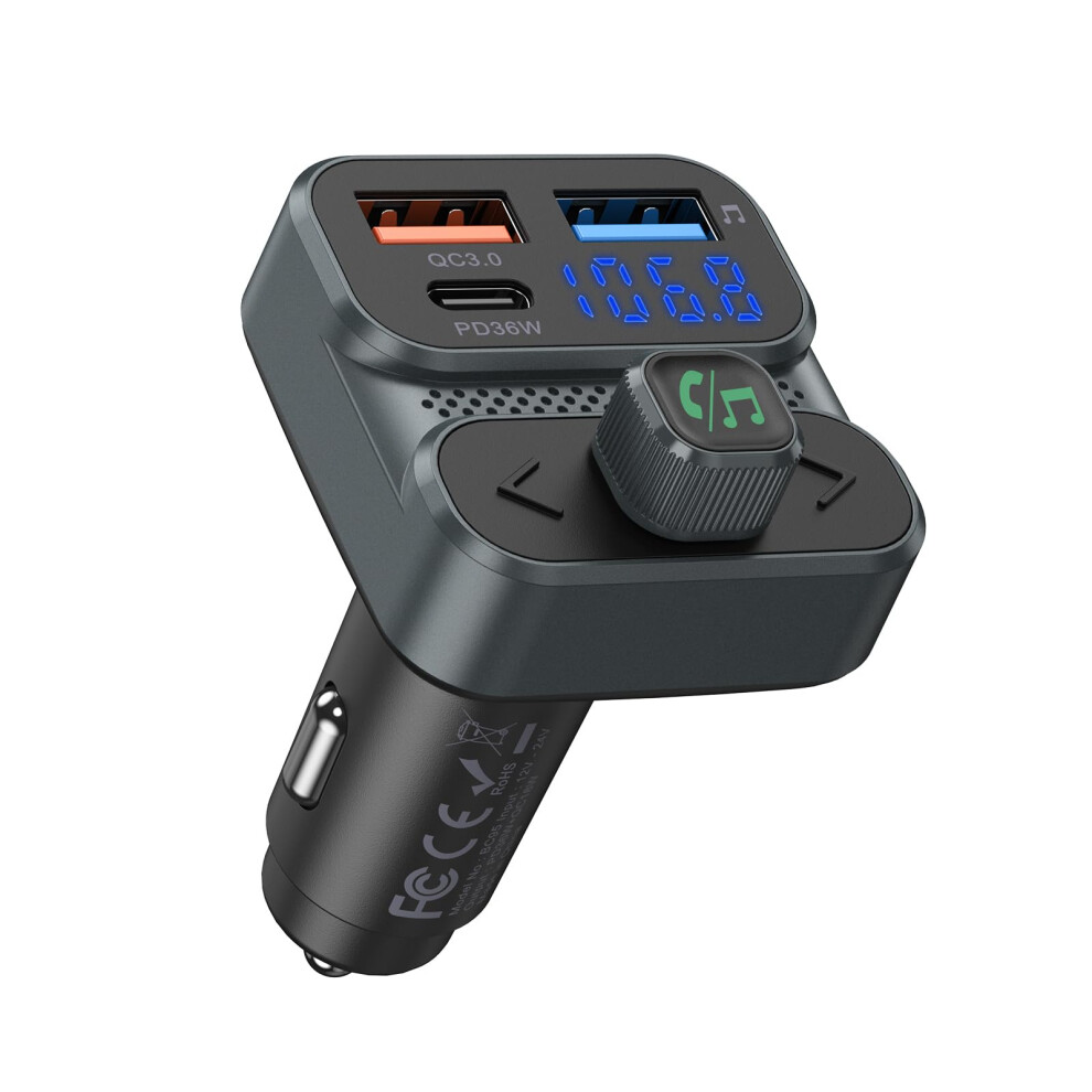 Chronus Bluetooth 5.3 Car Fm Transmitter, [Pd 36W & Qc3.0] Dual Usb Bluetooth Car Adapter With Hands-Free Calling, Noise Cancelling, Supports U Disk, 6976918030955