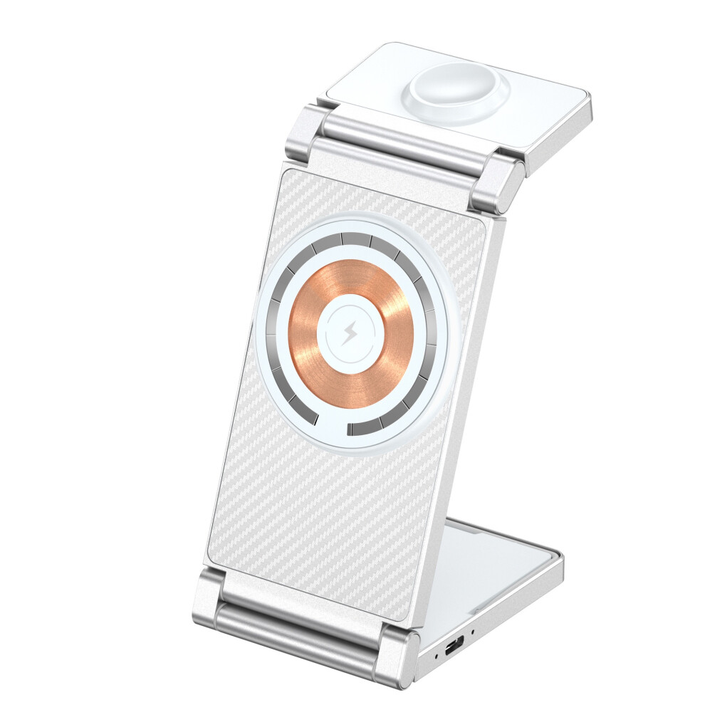 Chronus Magsafe Three-In-One Magnetic Wireless Charger Suitable For Apple 15 Folding Mobile Phone Holder Fast Charging Wireless Charging(White) White 6976918032348