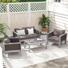 Total Tactic NP11416GR Patio Furniture Aluminum Armchair with Thick Back & Seat Cushion