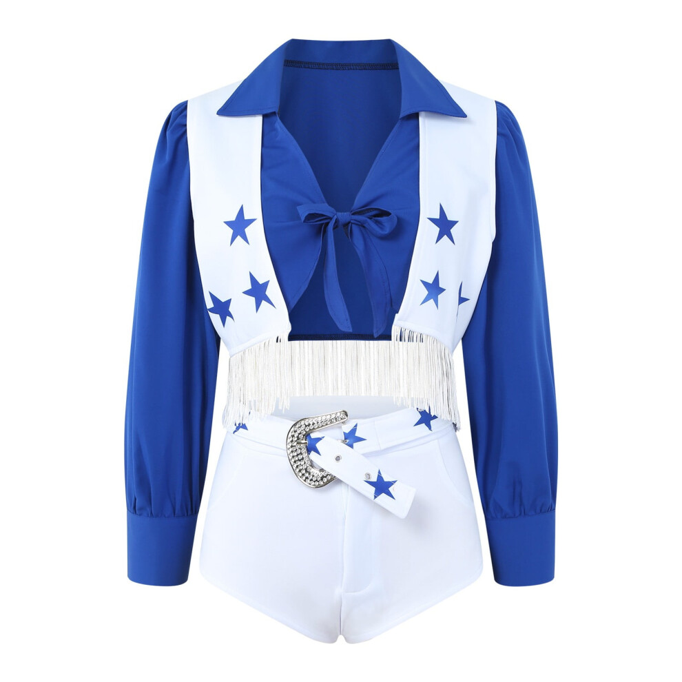 (blue, Girls - 130) Yoryorlue Dallas Cowboy Cheerleader Costume Cowboy Cheerleader for Girls Halloween Party Dress Up Cheerleading Uniform Outfit