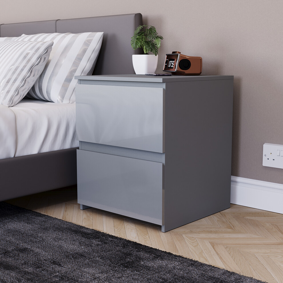 (Grey) Vida Designs Glinton 2 Drawer Bedside Chest