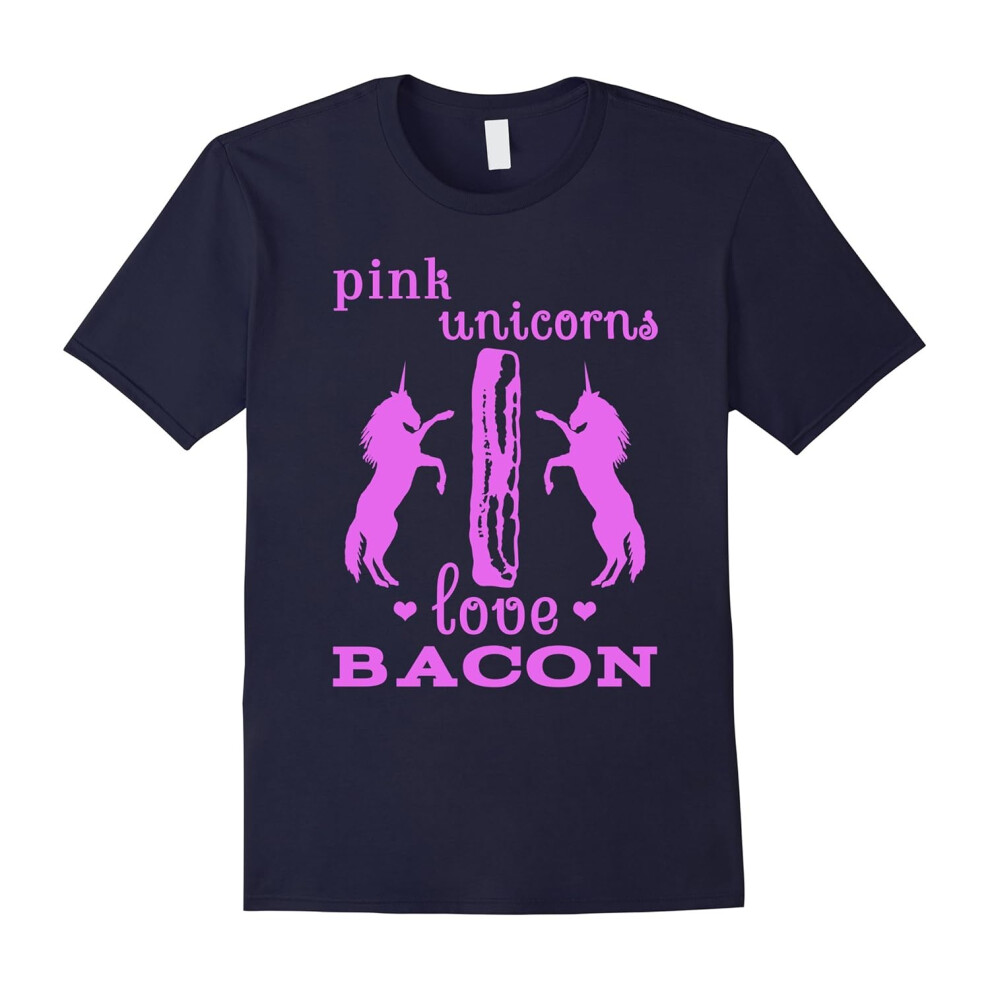 (M) Pink Magical Fluffy Unicorns Love Bacon Funny Tshirt-Father's Day