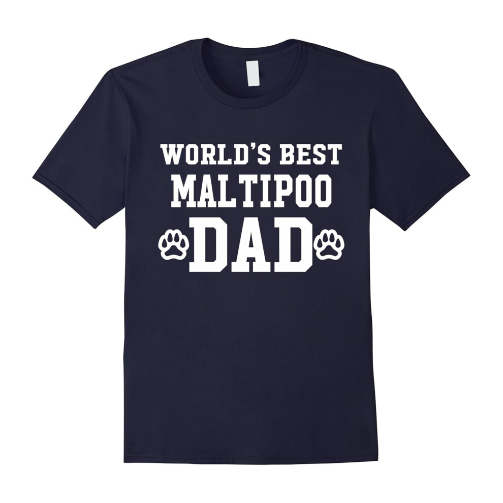 (M) World's Best Maltipoo Dad Dog Lover Pawprint T-Shirt-Father's Day