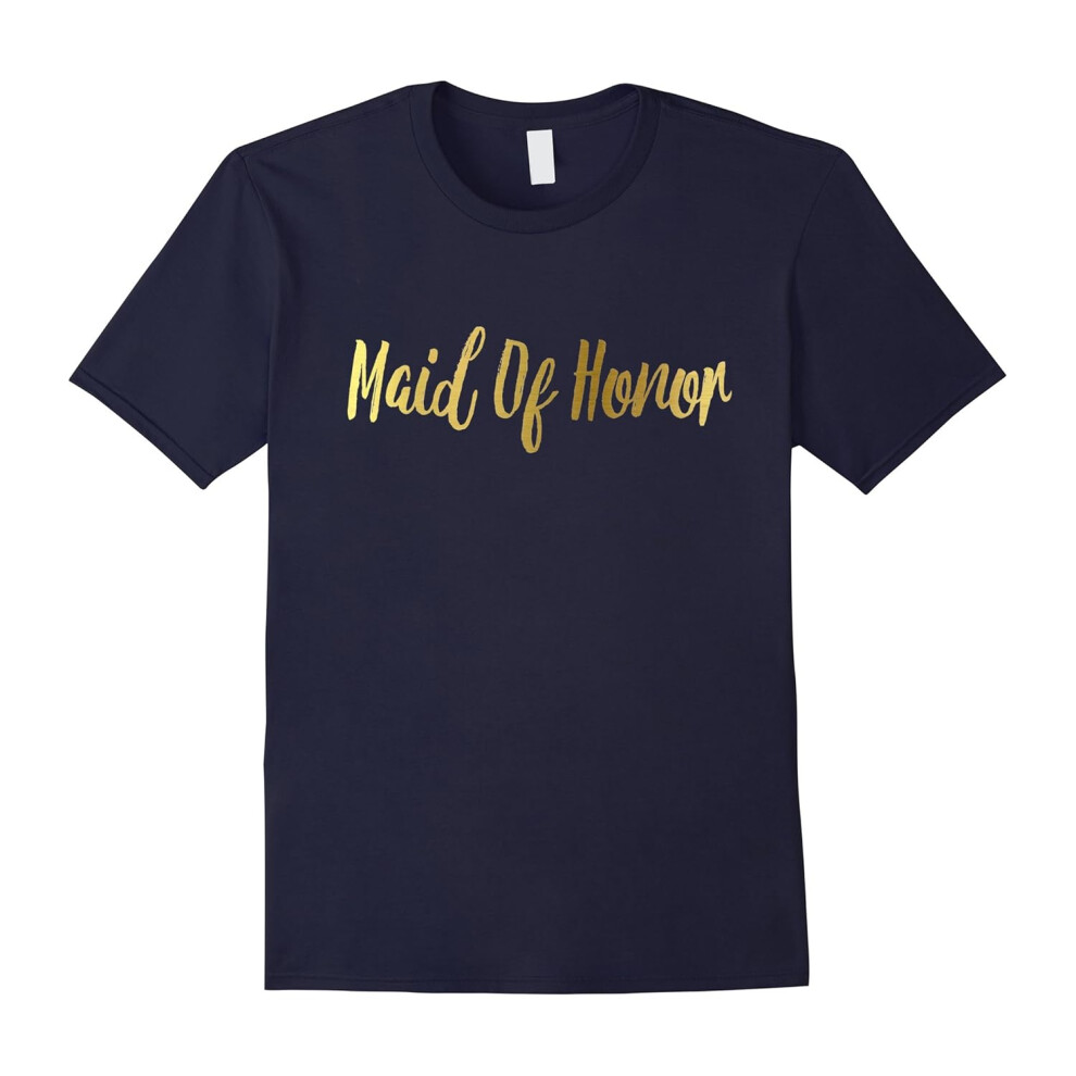 (XXXL) Maid Of Honor Shirt Gold Foil Wedding Bride Groom MOH-Father's Day