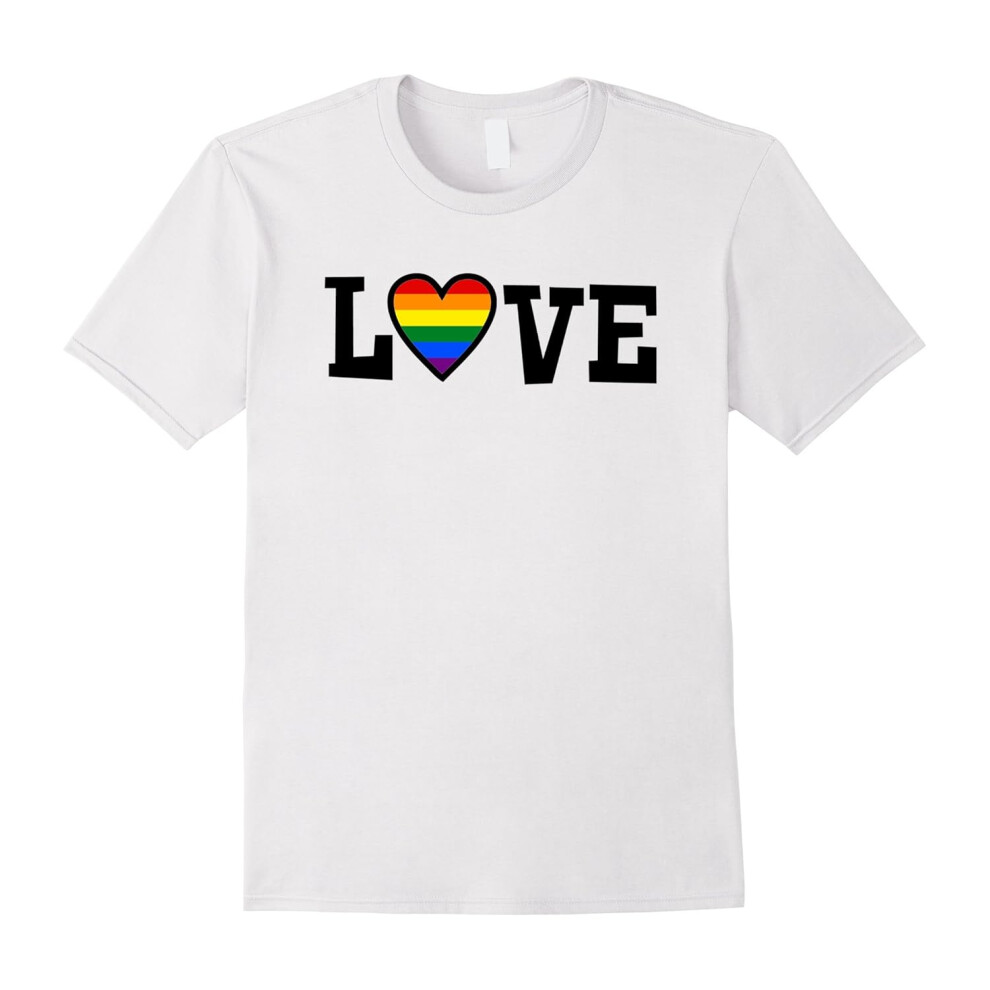 (M) Pride March Love LGBTQ Black Font Rainbow Heart Shirt-Father's Day