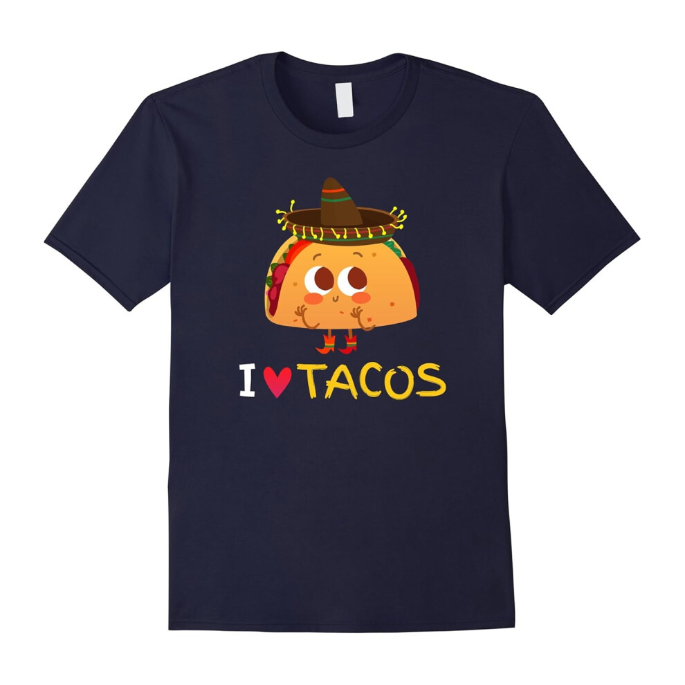 (XXL) I Love Tacos T-Shirt. Mexixan Tacos & Mexican Hat Graphic-Father's Day