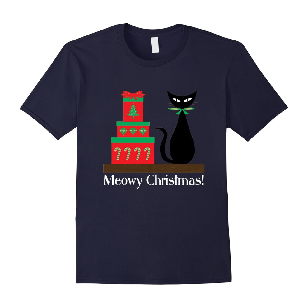 (M) MCM Christmas Cat T-Shirt Gifts Presents Kitty Merry Shirt-Father's Day