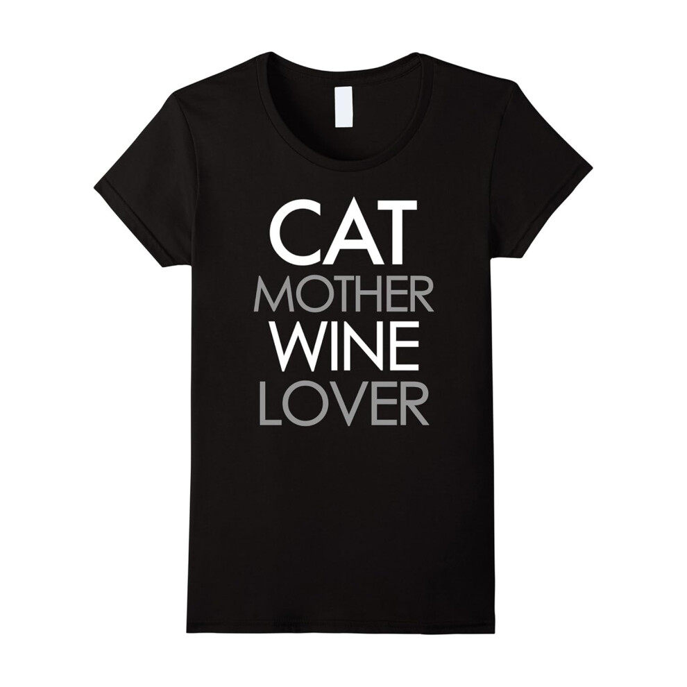 (L) Womens Cat Mother Wine Lover T-Shirt For Mom, Wife and Girlfriend-Father's Day