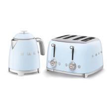 Smeg 50's Style Retro Range Breakfast Set, 0.8L 1400W Mini Kettle and 4-Slice 2000W Toaster, Pastel Blue