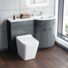 Nes Home Grey 1100 mm RH Vanity Unit and Back To Wall WC Toilet Bathroom