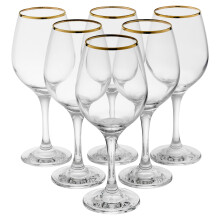 (Set of 6 365ml) 460/365/295ml Amber Gold Rimmed Wine Drinking Glasses Gift Sets