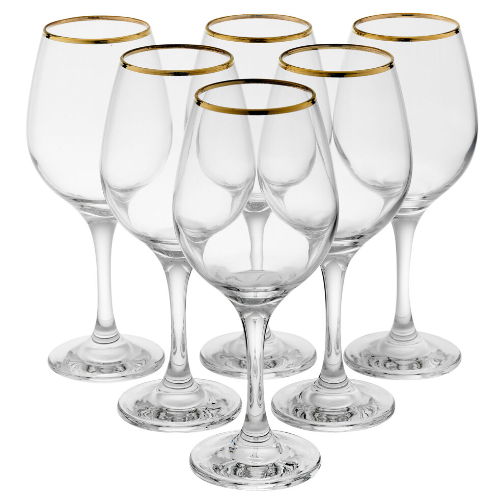 Queensway Home & Dinning (Set Of 6 365Ml) 460/365/295Ml Amber Gold Rimmed Wine Drinking Glasses Gift Sets