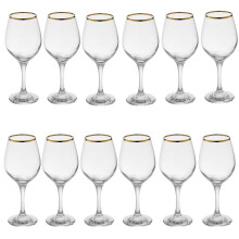 (Set of 12 365ml) 460/365/295ml Amber Gold Rimmed Wine Drinking Glasses Gift Sets