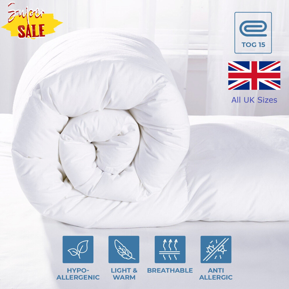 (15 Tog, Double) Down Duvets & Quilt Tog Anti Allergy Winter Warm Single Double King Sizes Duvet