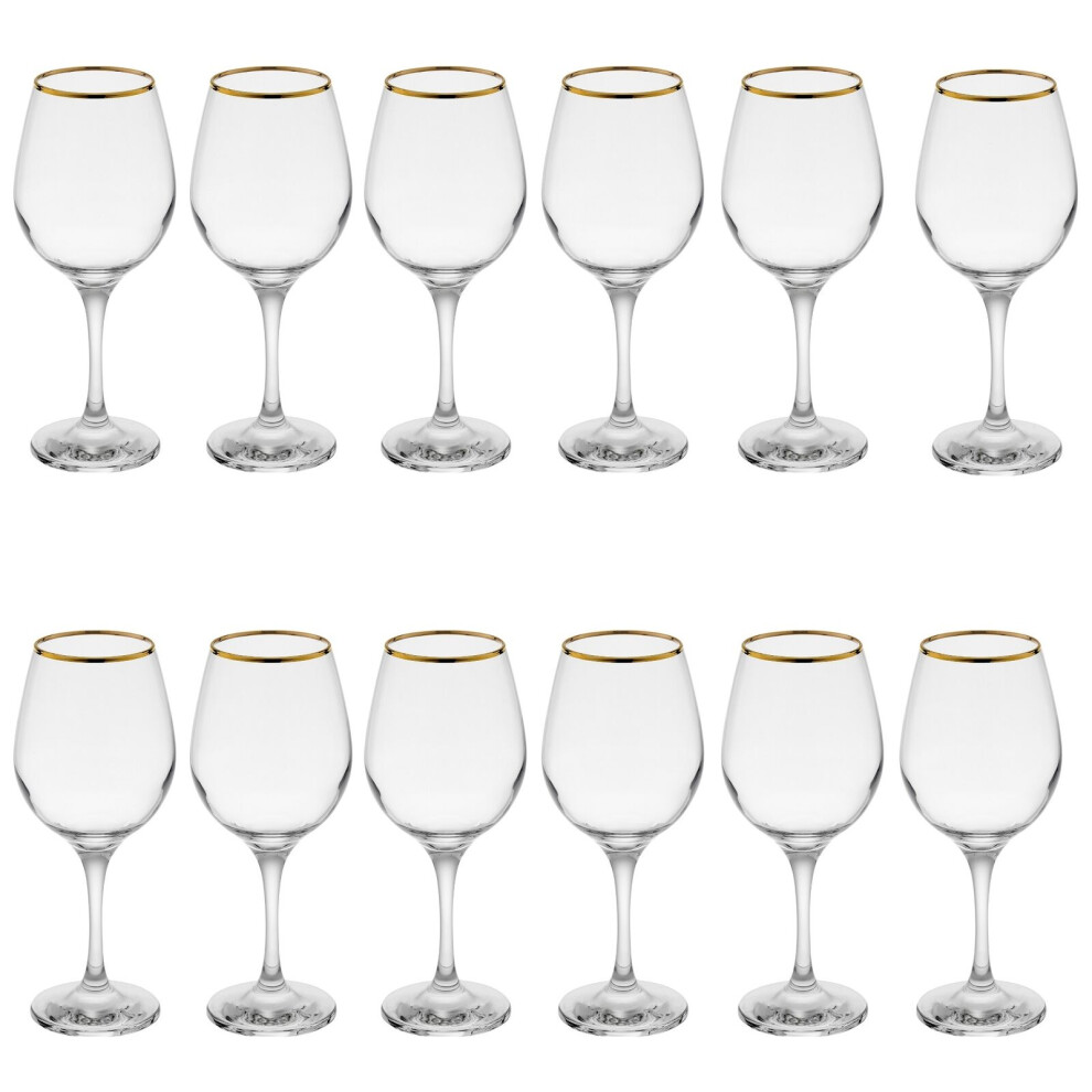 (Set of 12 460ml) 460/365/295ml Amber Gold Rimmed Wine Drinking Glasses Gift Sets