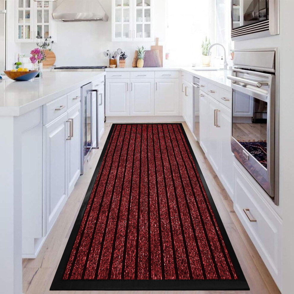 (80x150 cm, Burgundy/ Red) Rubber Door Mats Non-Slip Dirt Trapper Heavy Duty