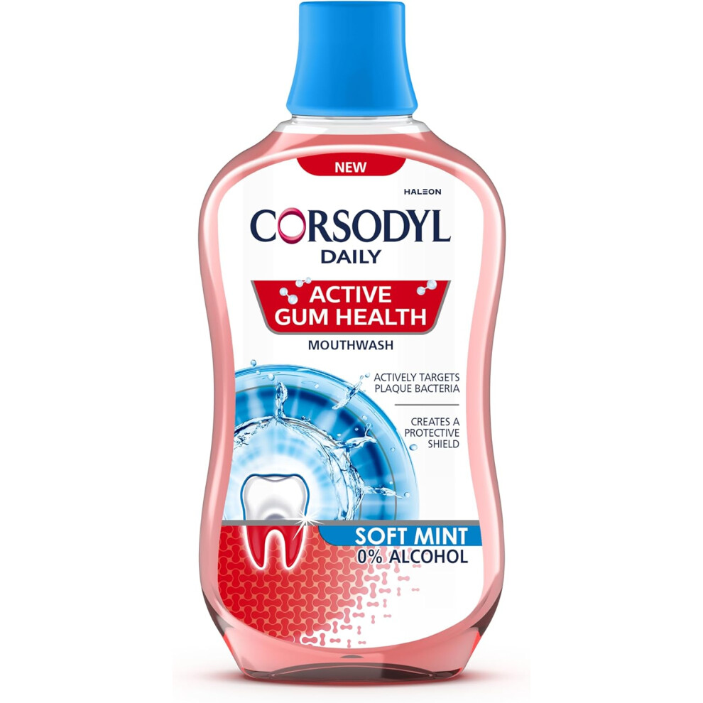 (Corsodyl Active Gum Health Daily Mouthwash 500ml) Corsodyl Daily Gum Care Mouthwash Alcohol Free Cool Mint 500ml