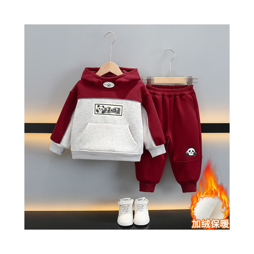 (Red, 150cm) Trendy Boys Cute Fleece Cartoon Two Piece Set For Comfortable Winter Wear-image-OPC-PFHDSMG-NEW