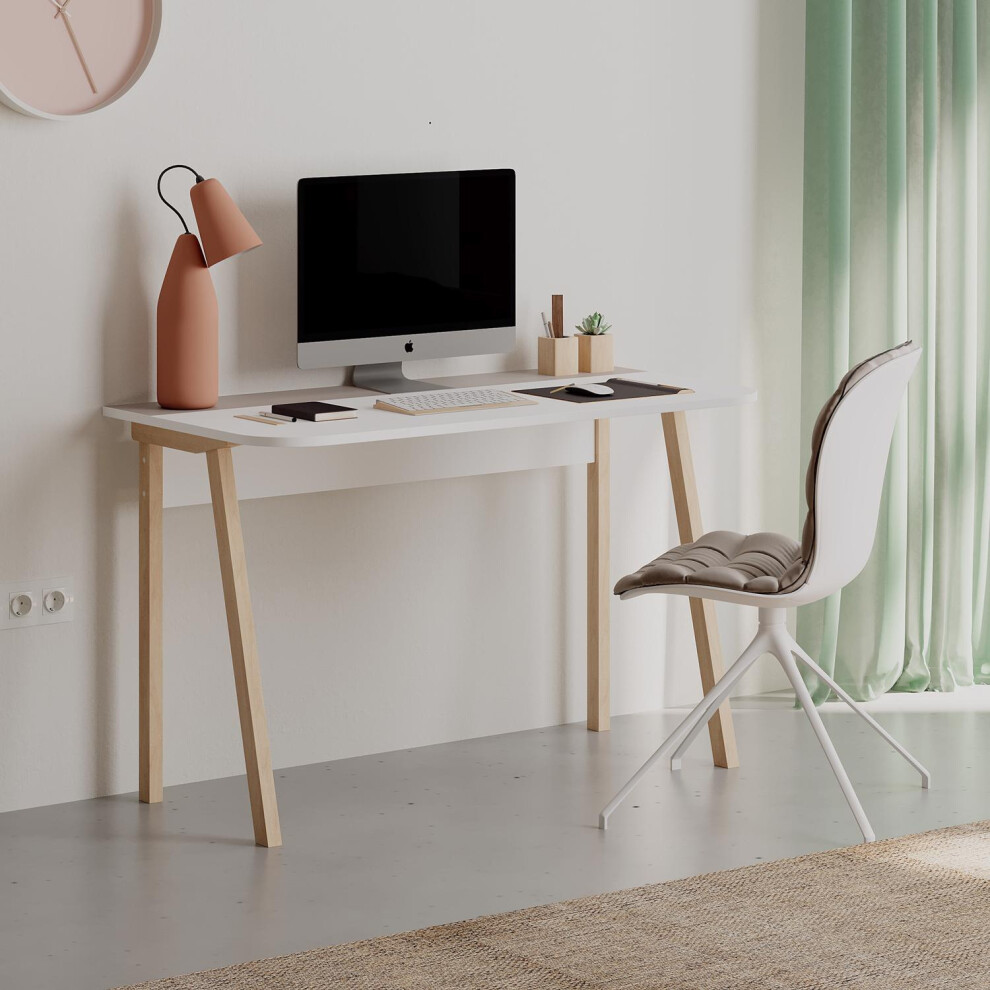 FWStyle Matt White Mocha Grey Study Desk Home Office Freestanding Two Tone