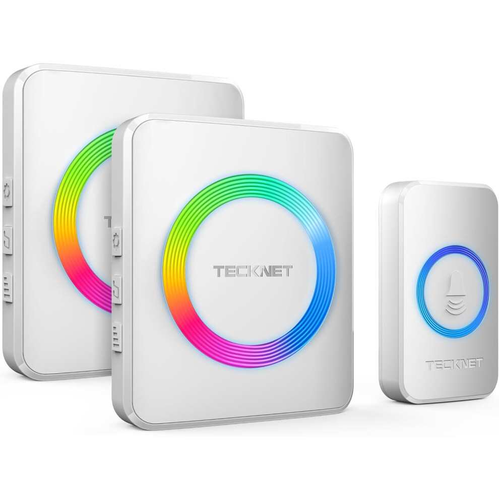 (Rgb-white) TECKNET Wireless Doorbell, Doorbell IP65 Waterproof Twin Wall