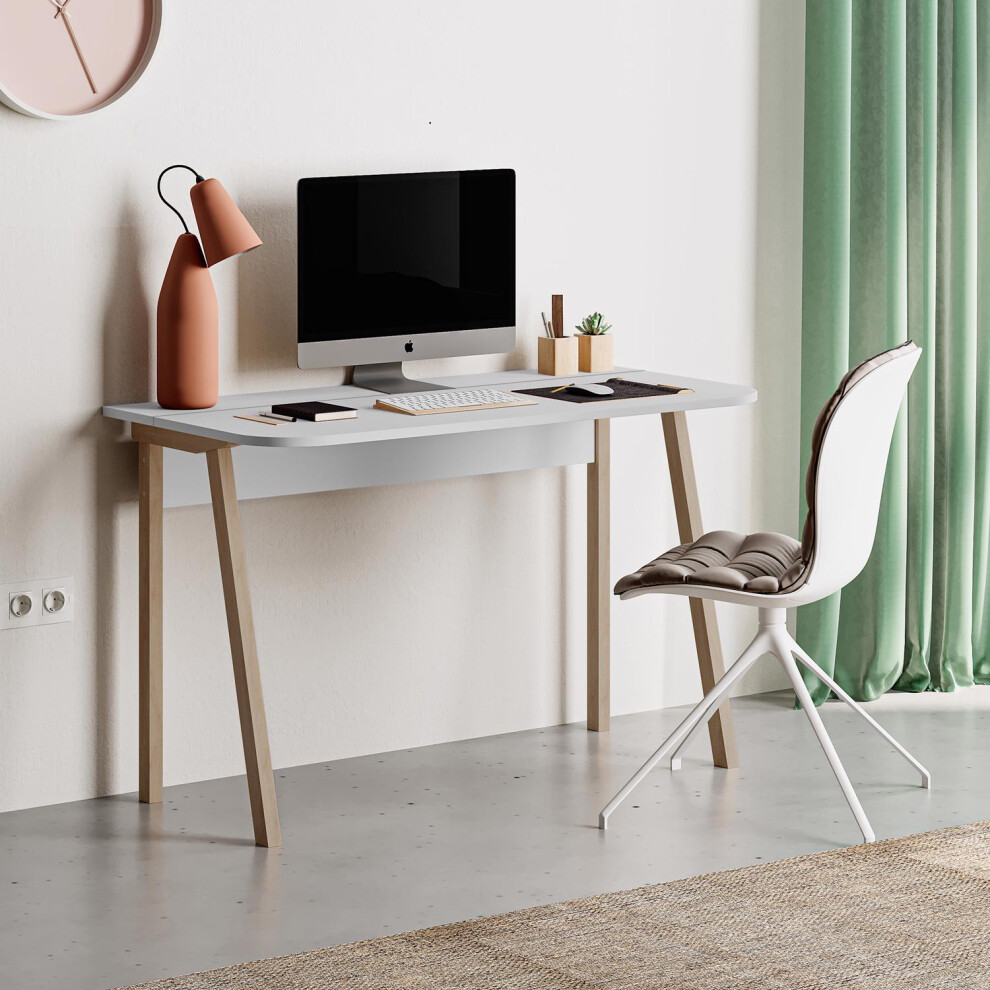 FWStyle Solid Matt White Study Desk Student Home Office Freestanding