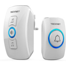 (White) TECKNET Wireless Doorbell, IP65 Waterproof Wall Plug-in Door Bells Wireless Cordless Chime Kit at 1300-feet Range