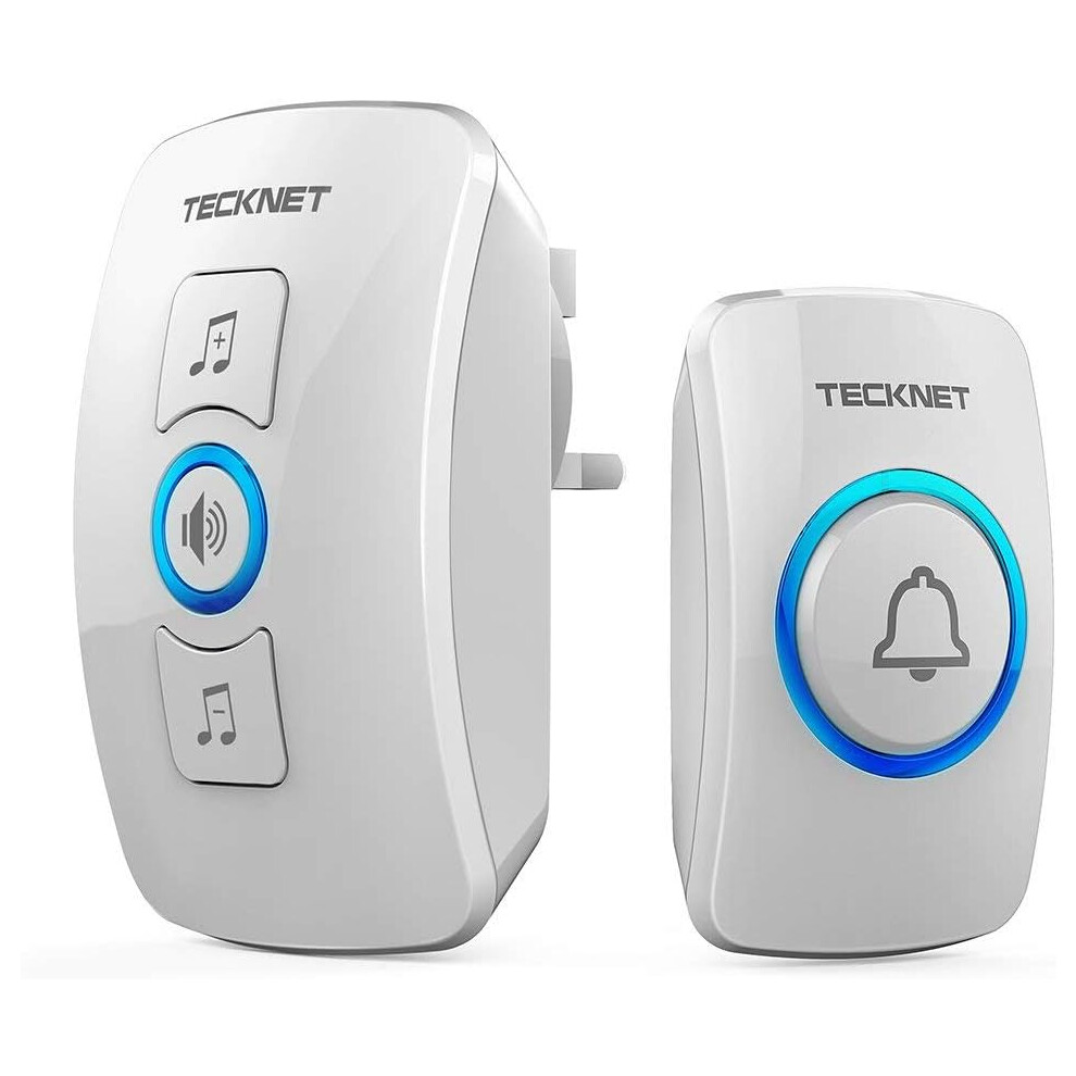 (White) TECKNET Wireless Doorbell, IP65 Waterproof Wall Plug-in Door Bells Wireless Cordless Chime Kit at 1300-feet Range
