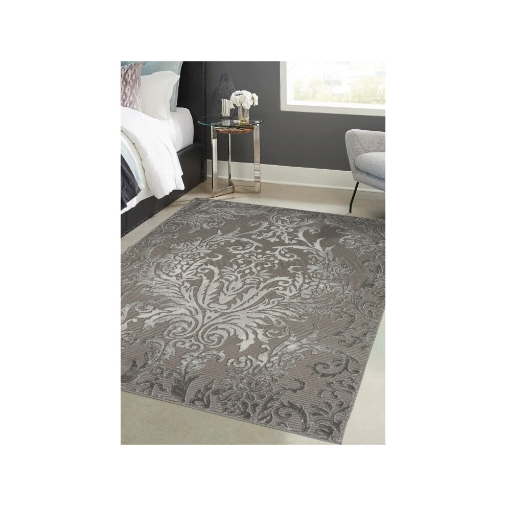 (DAMASK GREY, 200 Cm X 290 cm) Grey Soft Rugs For Living Room Abstract Textured