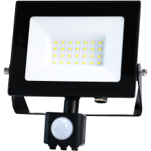 Bright Source LED Floodlight, PIR Motion Sensor, IP65, 30W, 3300lm, 120° Beam Angle, 6500K Daylight White, Black, Tilt Mounting Bracket & 1m Lead