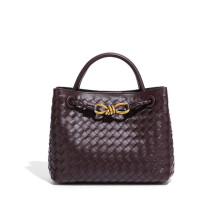 (Grape Purple) Woven Handbag For Women Retro French Bag Versatile Large Capacity Waterproof Twist Handbag