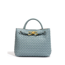 (Haze Blue) Woven Handbag For Women Retro French Bag Versatile Large Capacity Waterproof Twist Handbag