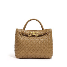 (Khaki) Woven Handbag For Women Retro French Bag Versatile Large Capacity Waterproof Twist Handbag