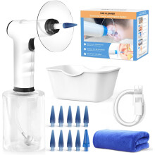 (9 1 Disposable Tips Black) Rechargeable electric earwax removal ear irrigation system, effectively cleans the ears, comes with disposable earplugs and ear water collection basin