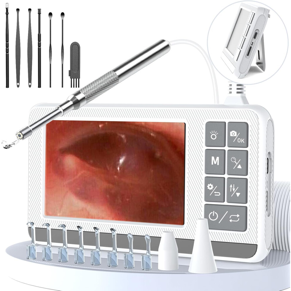 (White) Otoscope Ear Camera, Visual Ear Cleaner with 4.3 Inch Screen, Earwax Removal Kit with Camera