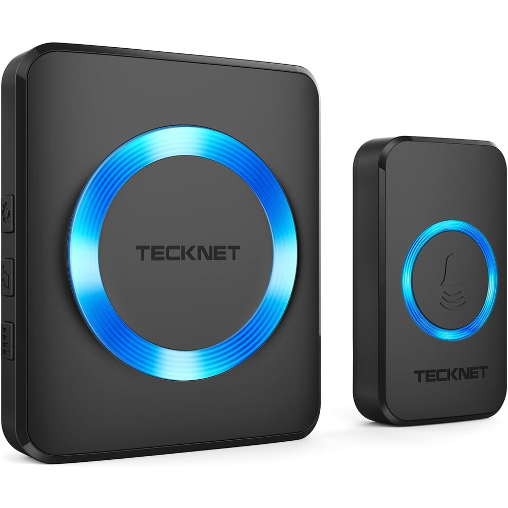 (1 Black receiver with 1 transmitter) TECKNET Wireless Doorbell, IP65 Waterproof Wall Plug-in Cordless Door Chime Kit with 1300feet / 400m Range, 60 Chimes