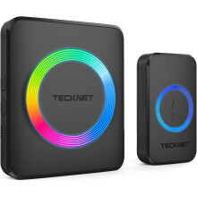 (1 RGB Black receiver with 1 transmitter) TECKNET Wireless Doorbell, IP65 Waterproof Wall Plug-in Cordless Door Chime Kit with 1300feet / 400m Range, 60 Chimes