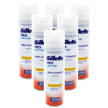 6 x 250ml Gillette Pro Sensitive Deep Comfort Shave Foam with Eucalyptus Oil