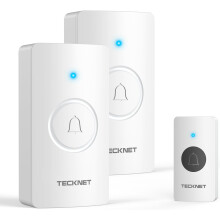 (White) TECKNET Wireless Doorbell, Door Bells Wireless IP65 Waterproof Battery Operated Cordless Door