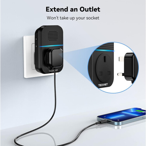TeckNet (Black) TECKNET Wireless Doorbell, No Battery Required Self-Powered Door Bell 2